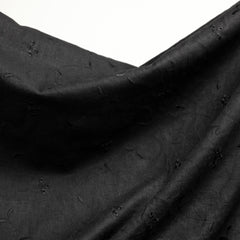 100% Linen Fabric | Embroidered Tonal Floral Black