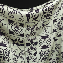 100% Viscose Sateen Fabric | Botanical Floral | Off-White & Deep Plum