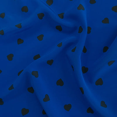 Silk Charmeuse | Hearts on Blue Background