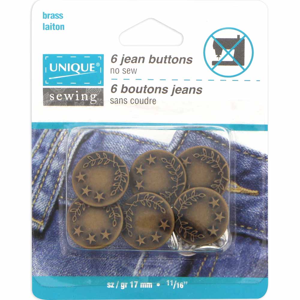 UNIQUE | Jean Buttons No Sewing | Antique Brass | 17 mm