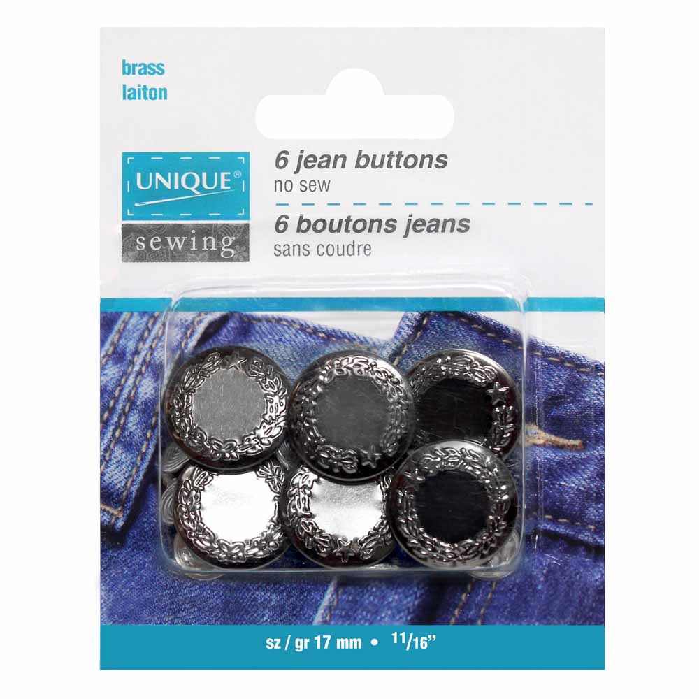 UNIQUE | Jean Buttons No Sewing | Silver | 17mm (5⁄8″)