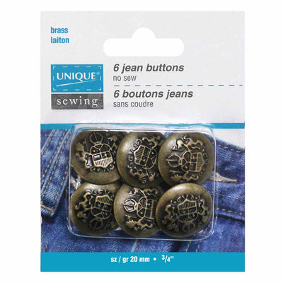 UNIQUE | Jean Buttons No Sewing | Antique Brass Emblem | 20 mm (3⁄4″)