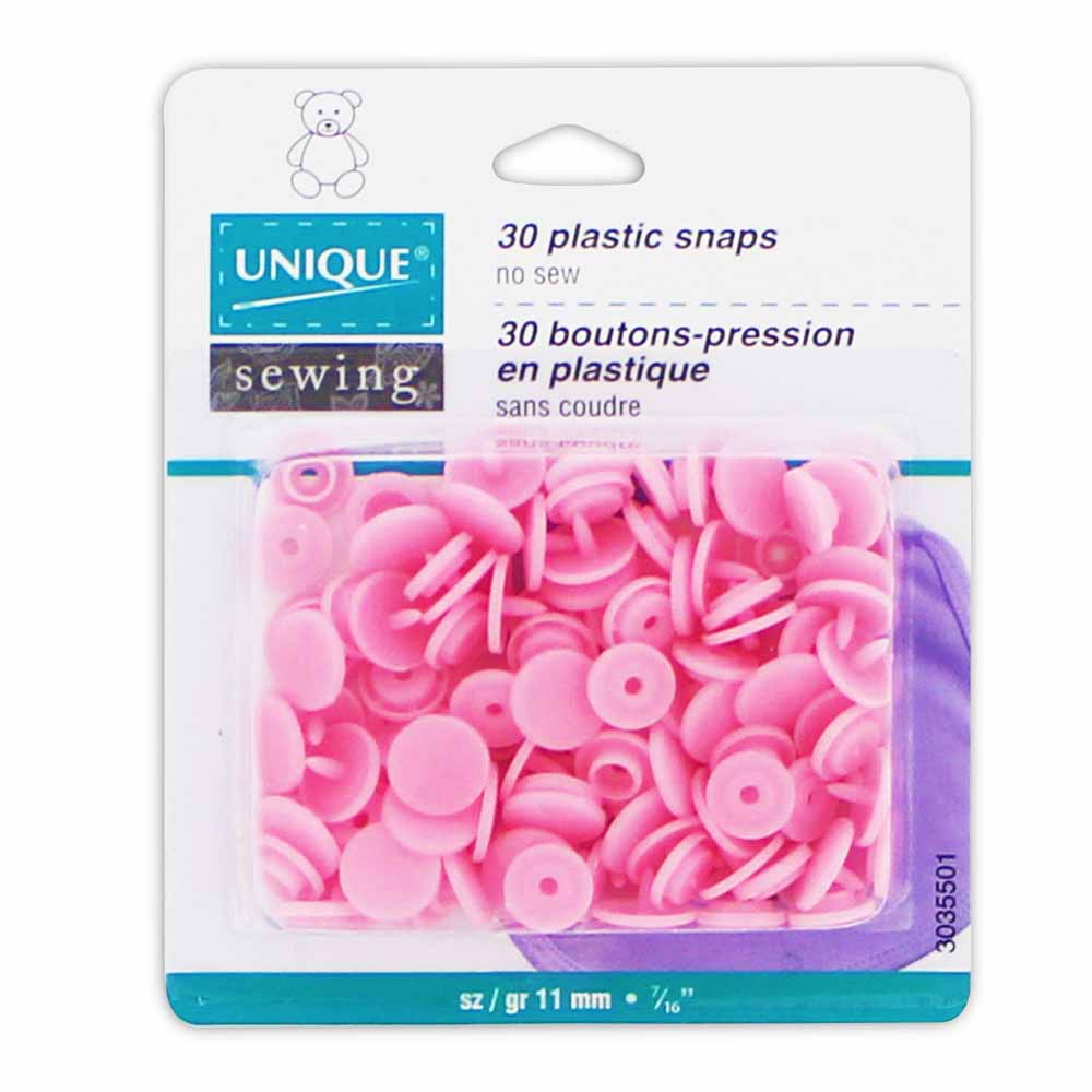 UNIQUE | Plastic Snap Fasteners | Size 2 / 11 mm (3⁄8″) | 30 sets - Pink 
