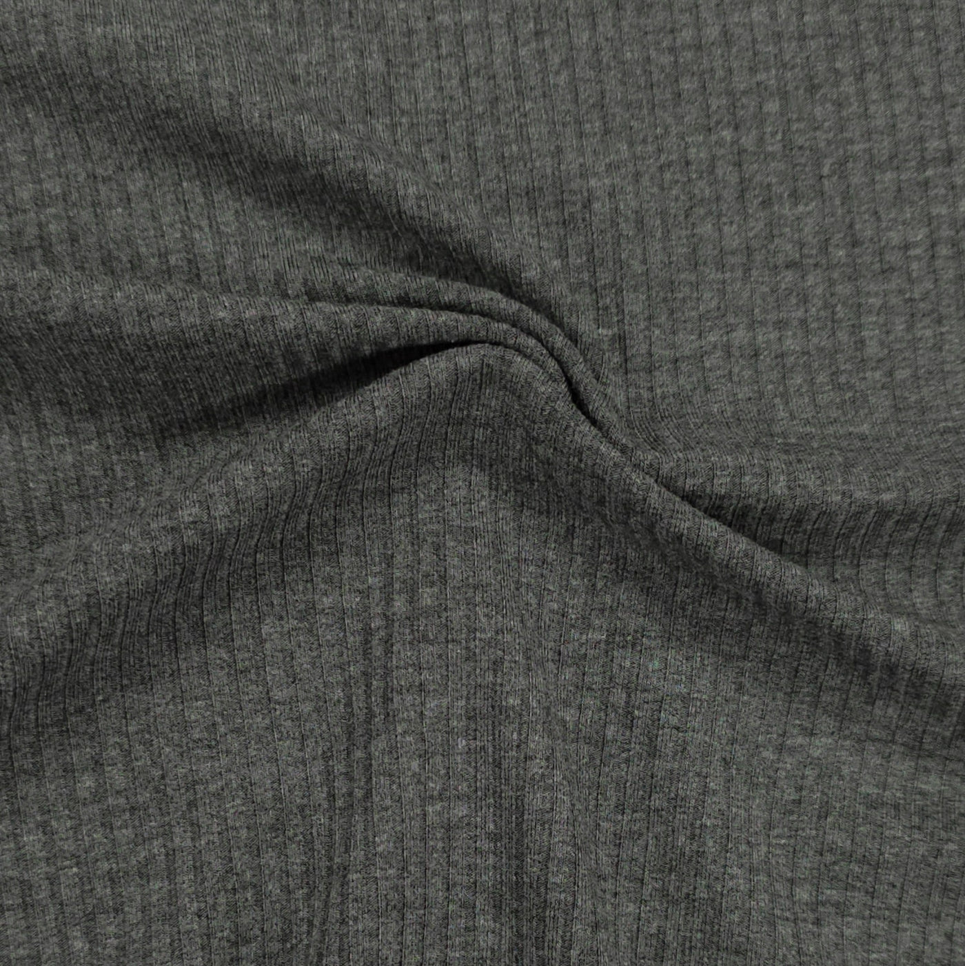 Dark Heathered Gray Stretch Cotton and Modal 2x2 Rib Knit - Rib