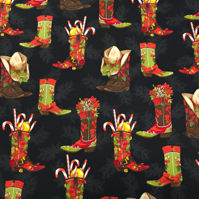 100% Cotton | Holly Jolly Christmas | Black | Robert Kaufman