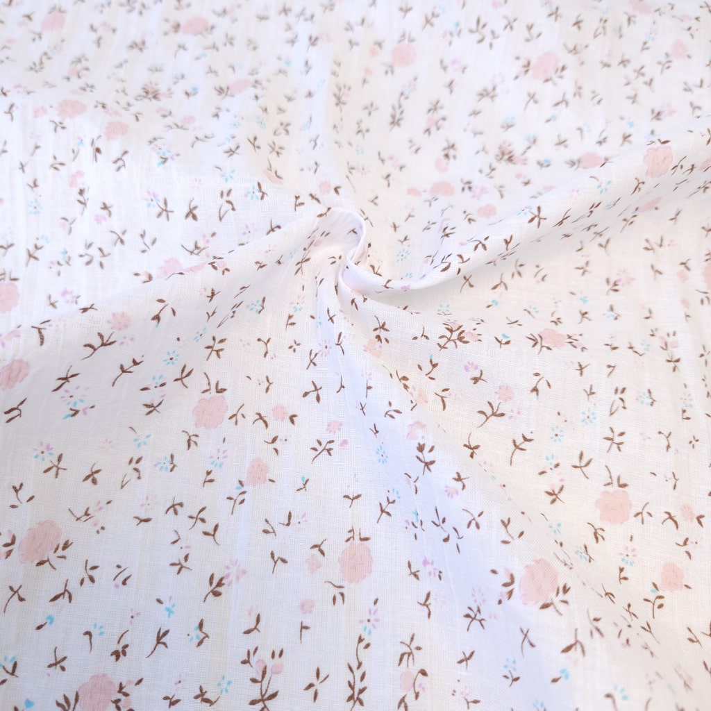 Cotton Fabric - Pink & Blue Flowers