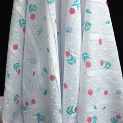Cotton Voile Dobby | Pink Floral & Teal Leaves | White | Katia Fabrics