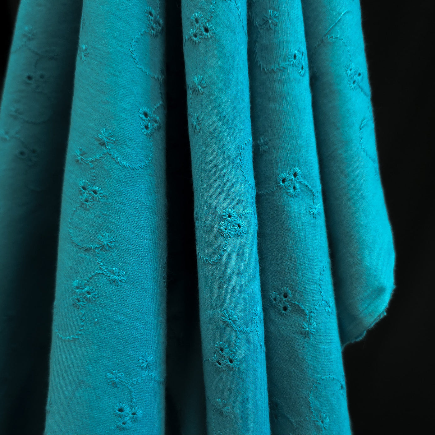 Eyelet Cotton Voile | Flowers | Teal