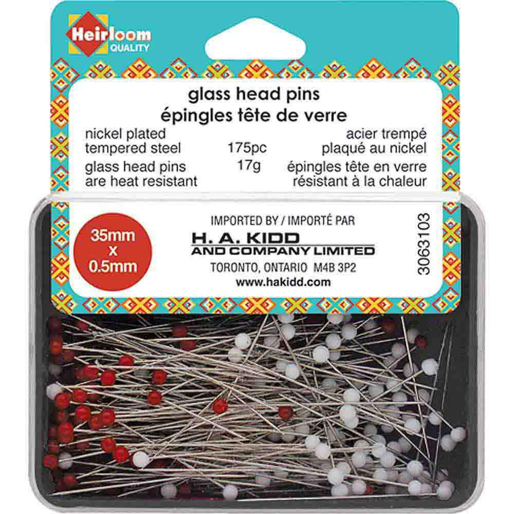 HEIRLOOM | Glass Head Pins | Red & White | 35mm (13⁄8″)