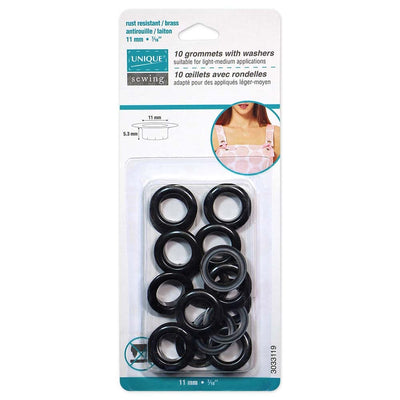 UNIQUE | 2-part Grommets with plastic washers | 11 x 5.3mm (3/8″ x 3/16″) - 10 sets