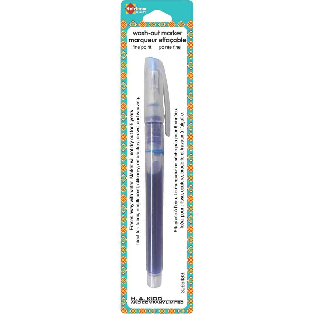 Washes away with water. Marker will not dry out for 5 years. Ideal for: needlepoint, stitchery, embroidery, crewel and weaving.