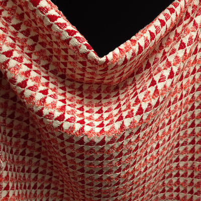 Textured Cotton & Lurex Jacquard Fabric | Red and Ecru Geometric Weave