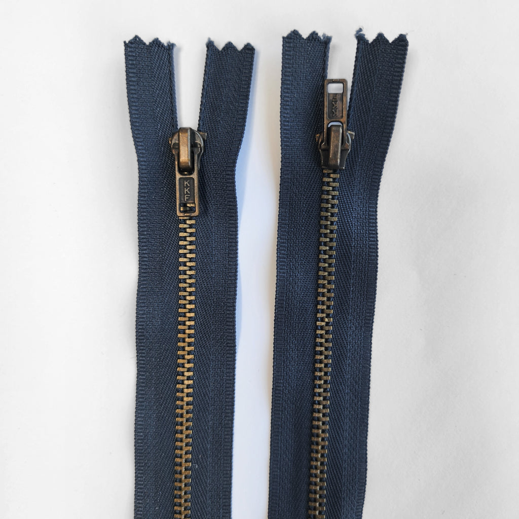 KKF Antique Brass Zipper 5" -  Steel Blue