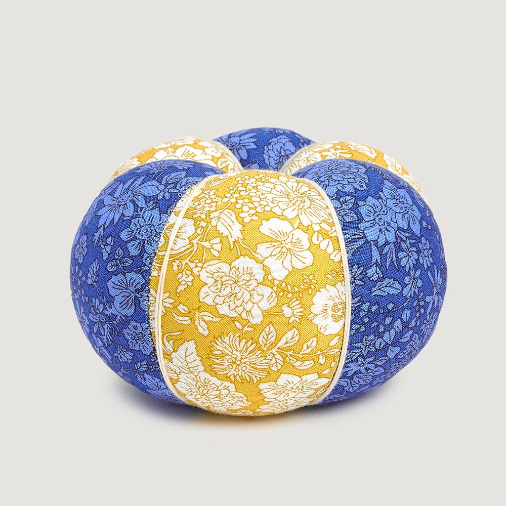 Liberty | Round Pin Cushion | Emily Belle Ultramarine and Sunshine Yellow
