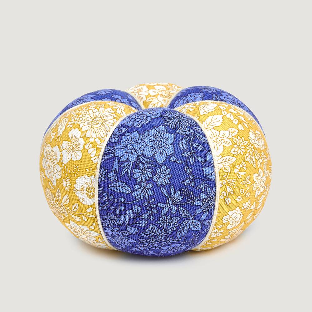 Liberty | Round Pin Cushion | Emily Belle Ultramarine and Sunshine Yellow