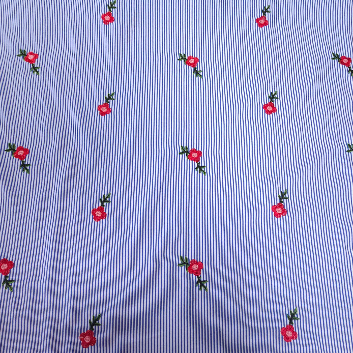 Twill Yarn-Dyed Shirting | Red Flowers Embroidery