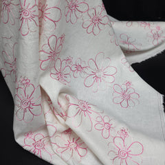 Embroidered Linen | Pink Floral | 45 cm | END OF ROLL