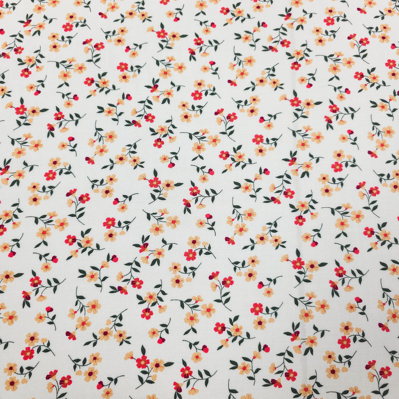 Rayon Challis | Red & Peach Flowers