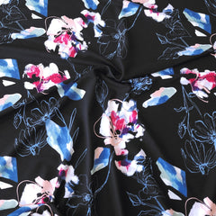 Rayon Jersey | Flowers on Black Background