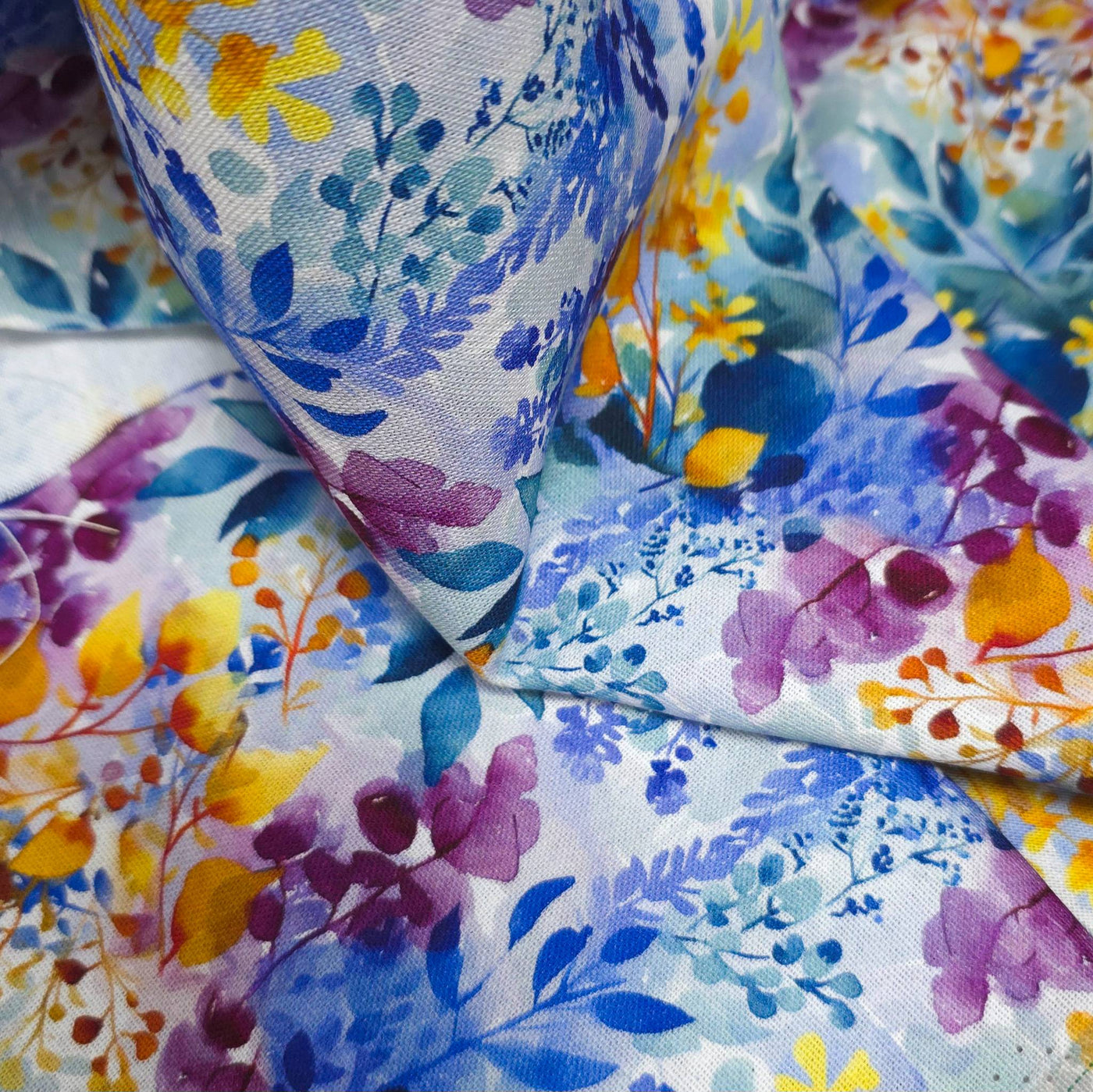 Rayon & Linen Slub | Digital Print | Blue & Yellow Flowers