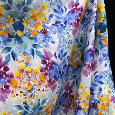 Rayon & Linen Slub | Digital Print | Blue & Yellow Flowers