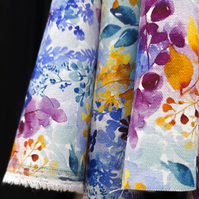 Rayon & Linen Slub | Digital Print | Blue & Yellow Flowers