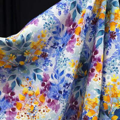 Rayon & Linen Slub | Digital Print | Blue & Yellow Flowers
