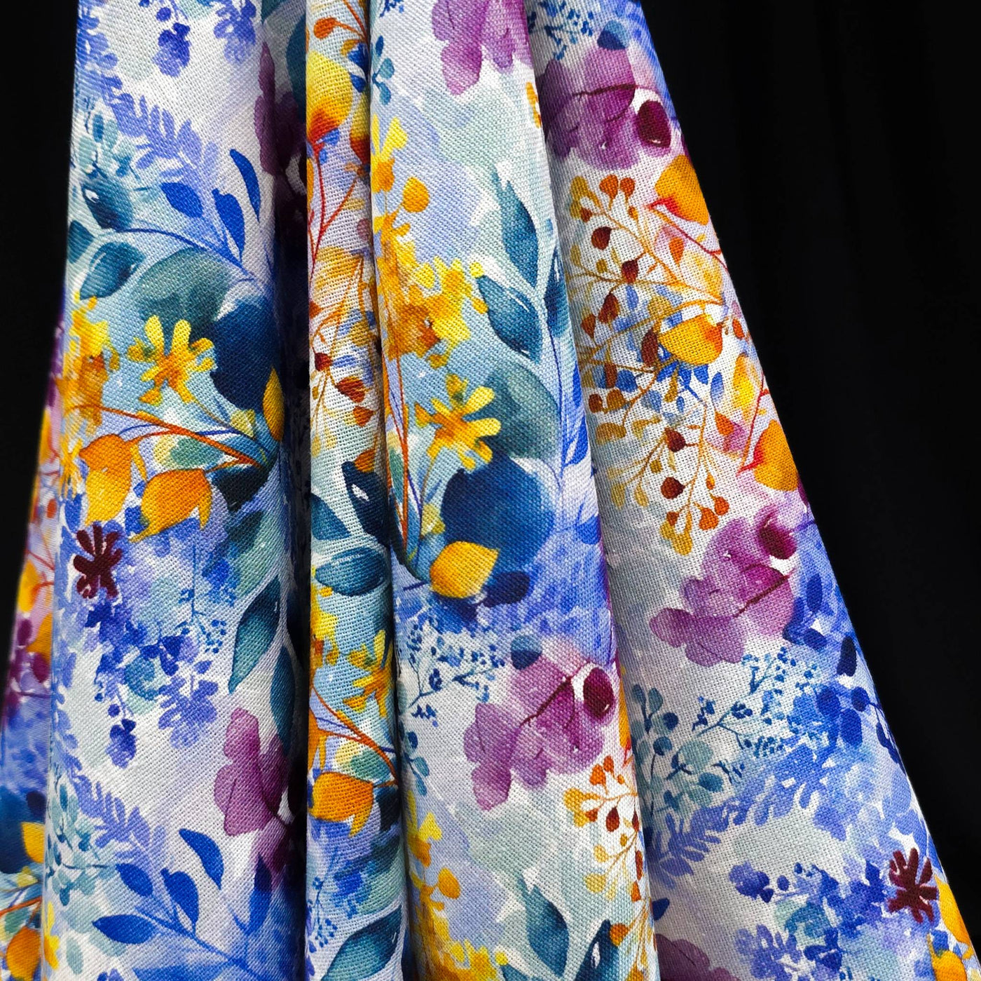 Rayon & Linen Slub | Digital Print | Blue & Yellow Flowers