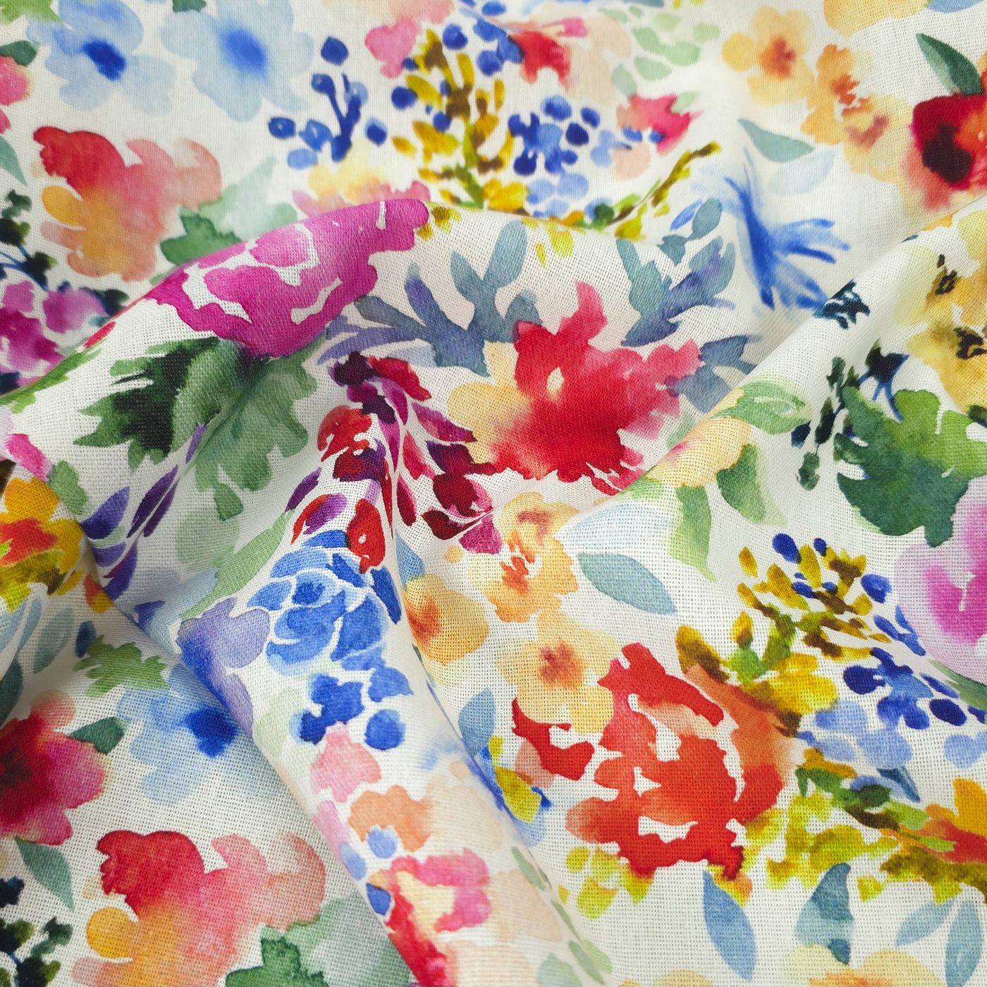 Rayon & Linen Slub | Digital Print | Flowers | White, Pink & Blue