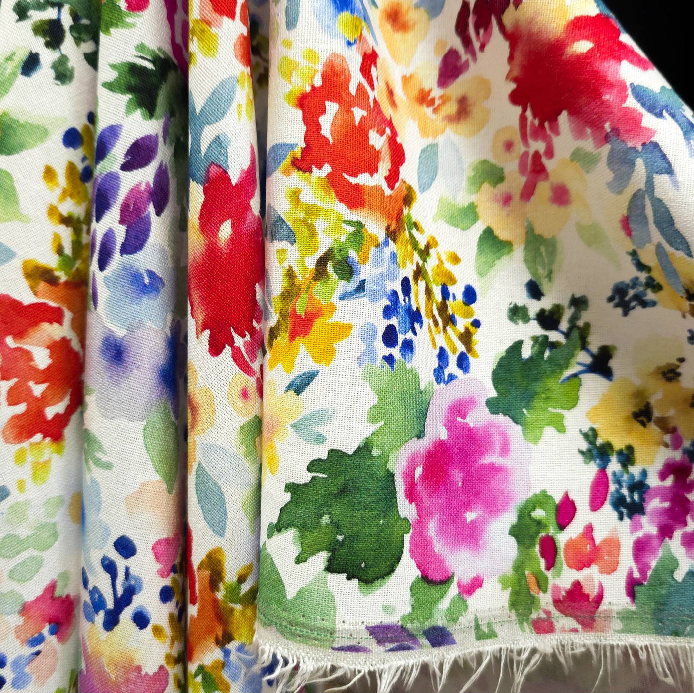 Rayon & Linen Slub | Digital Print | Flowers | White, Pink & Blue