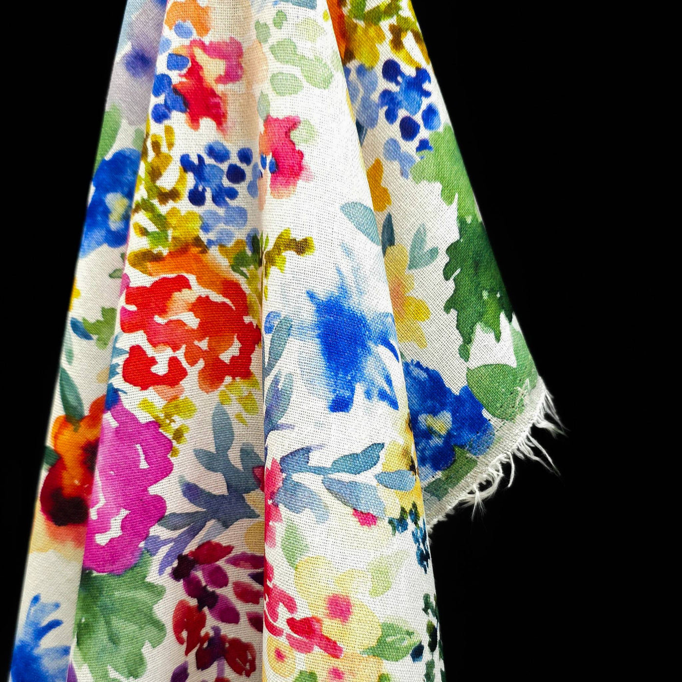 Rayon & Linen Slub | Digital Print | Flowers | White, Pink & Blue