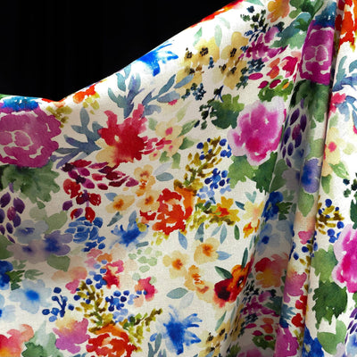 Rayon & Linen Slub | Digital Print | Flowers | White, Pink & Blue