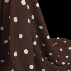 Brown & Ivory Polka Dot Rayon Fabric | Lightweight Rayon Challis