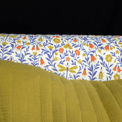 Reversible Quilted Double Gauze Cotton | Scarabee Floral | Ecru & Chartreuse