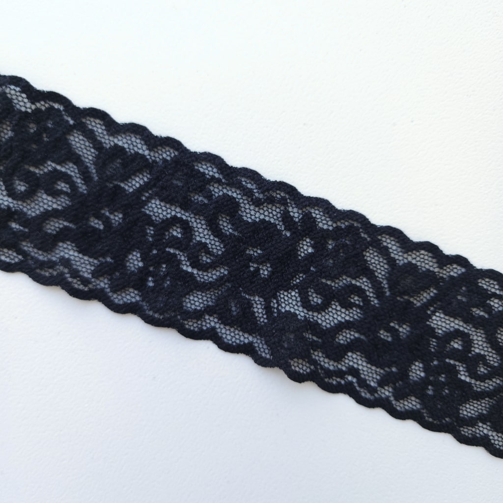 Stretch Lace Ribbon Trim in Black