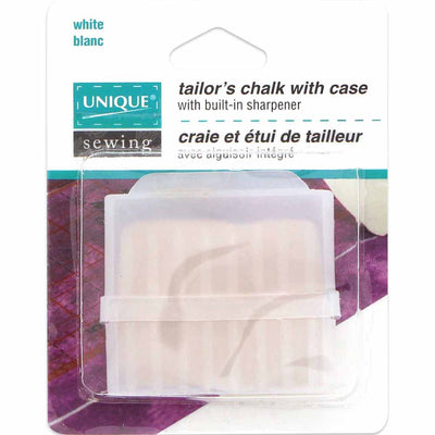 Chalk square in a plastic case with built-in sharpener.