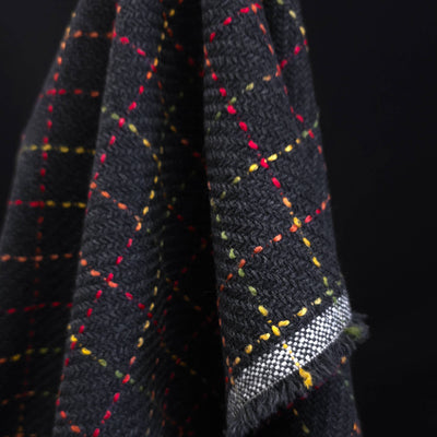 Wool | Windowpane Check Multi on Herringbone Background Charcoal