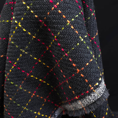 Wool | Windowpane Check Multi on Herringbone Background Charcoal