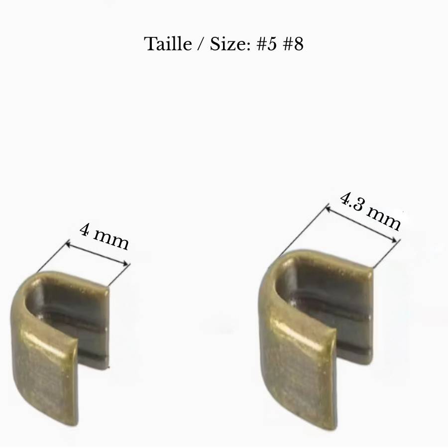 Antique Gold U-Shape Zipper Top Stoppers | 2 Pairs (#5 & #8)