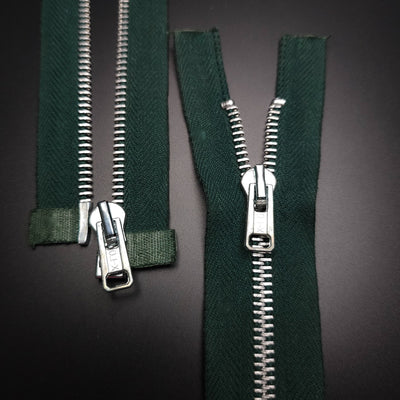 Open End Zipper | Nickel | Green | 9" - 23 cm