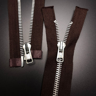 Open End Zipper | Nickel | Brown | 8" - 20 cm