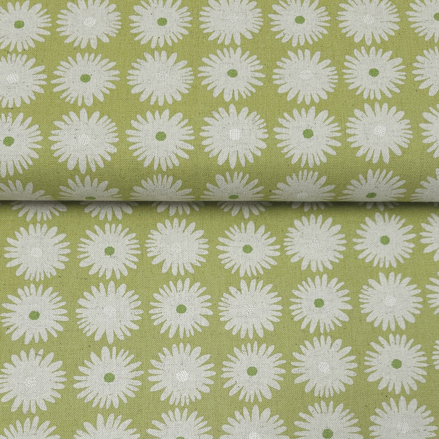 Cotton Flax Print Canvas | Flowers | By Robert Kaufman | Lime | 125 cm | END OF ROLL