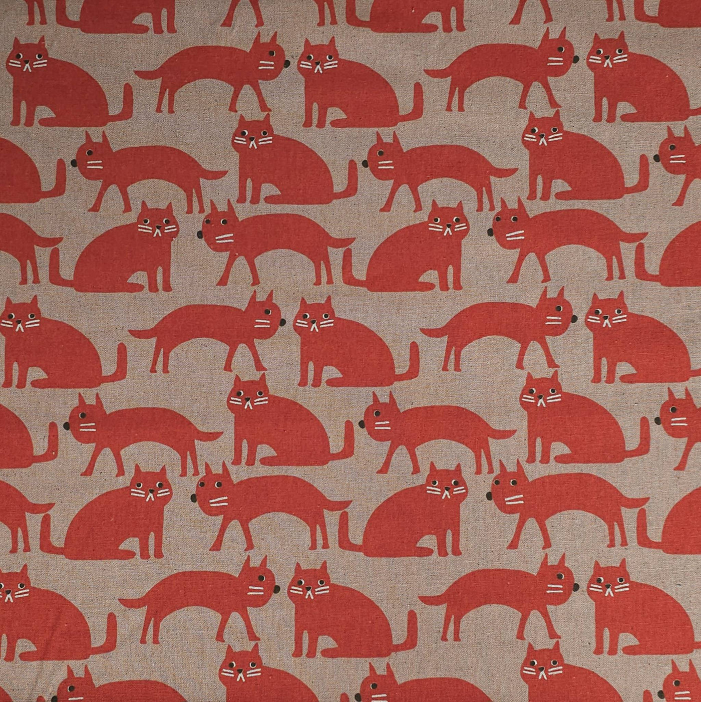 Cotton Flax Print Canvas | Cats | By Robert Kaufman | Red