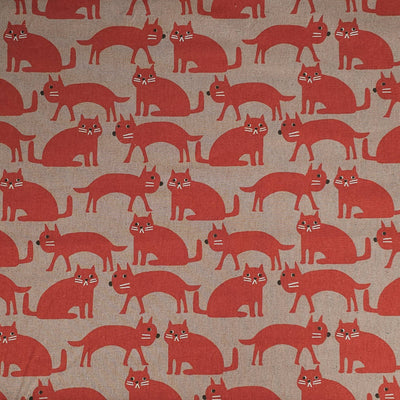 Cotton Flax Print Canvas | Cats | By Robert Kaufman | Red