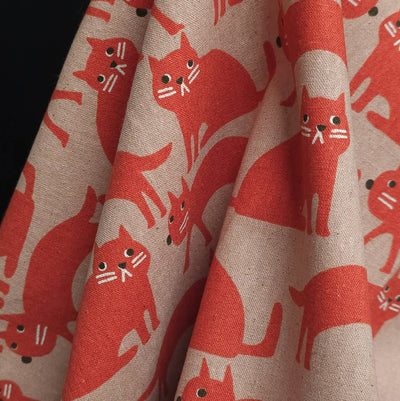 Cotton Flax Print Canvas | Cats | By Robert Kaufman | Red