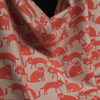 Cotton Flax Print Canvas | Cats | By Robert Kaufman | Red