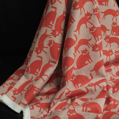 Cotton Flax Print Canvas | Cats | By Robert Kaufman | Red