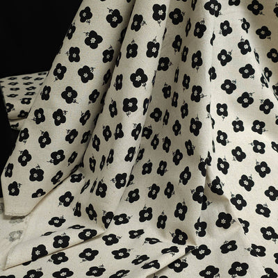 Cotton Flax Print Canvas | Flowers | By Robert Kaufman | Natural & Black