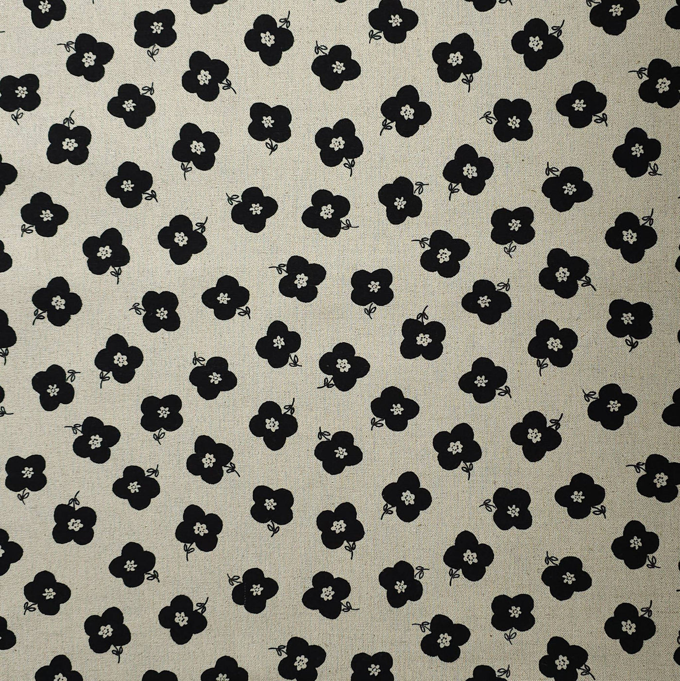 Cotton Flax Print Canvas | Flowers | By Robert Kaufman | Natural & Black