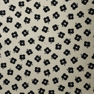 Cotton Flax Print Canvas | Flowers | By Robert Kaufman | Natural & Black